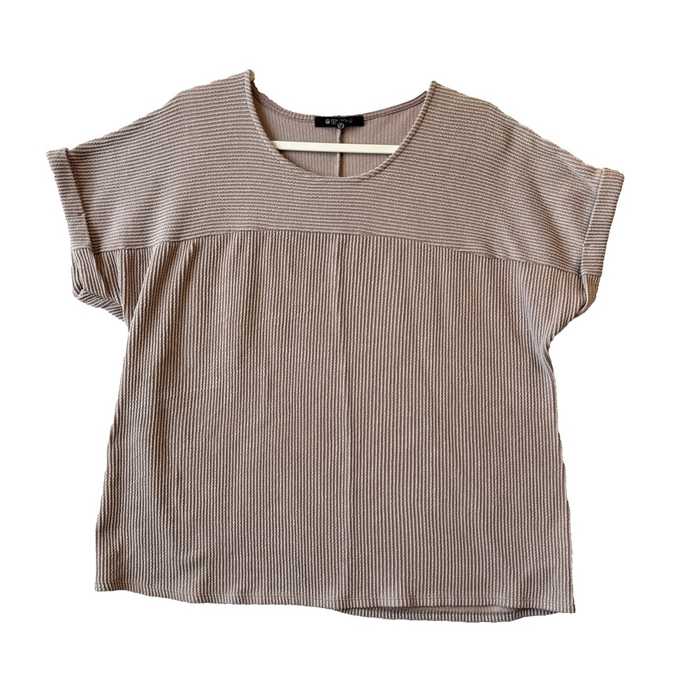 Coin 1804 LA Dusty Pink Ribbed Short Sleeve Women's Top 2X Boho Chic Lagenlook‎